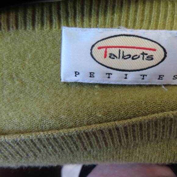 Talbot's Petite Leaf Green LS boat neck cotton sweater, size S - Picture 3 of 8